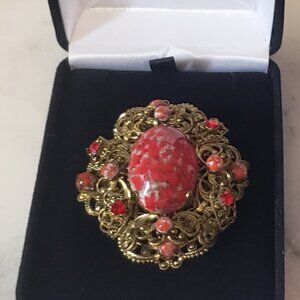 Vintage Antique Czechoslovakia Red Jasper Brooch
